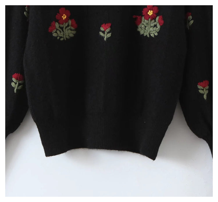 Nouveau pull col rond brodé fleur de vent paresseux 7435