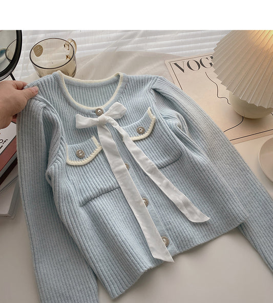 Cardigan tricoté à manches longues avec boutons en diamant vintage Design sense 5902