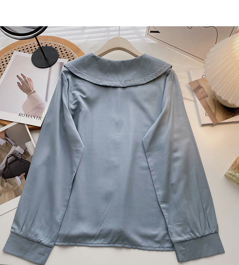 Solid color baby collar shirt long sleeve single breasted top  6422