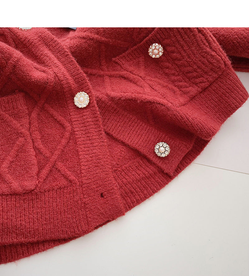 Round neck Vintage bow sweater coat  6195