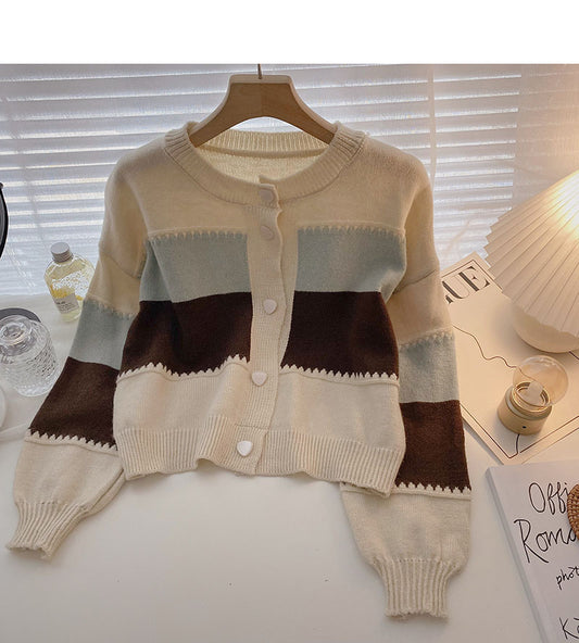 Pull col rond à simple boutonnage rétro de la minorité coréenne 5862
