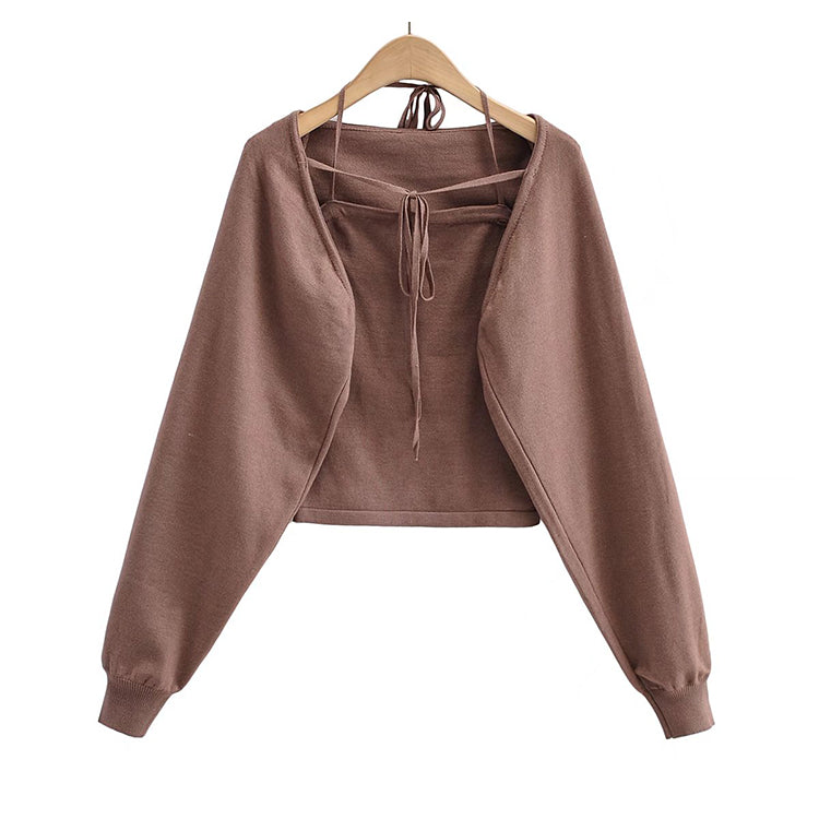 Nouveau chemisier à bretelles intégré, haut cardigan paresseux 7459
