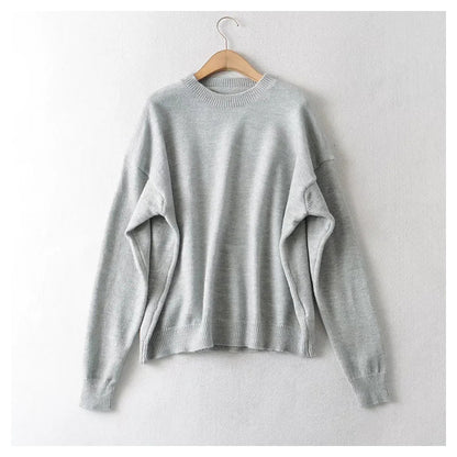 Lazy style sweater loose round neck simple long sleeve sweater  7439