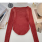 Design sense knitwear short irregular long sleeve top  6614