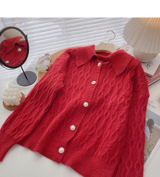 Cardigan vintage à boutons nacrés et torsadés 5966