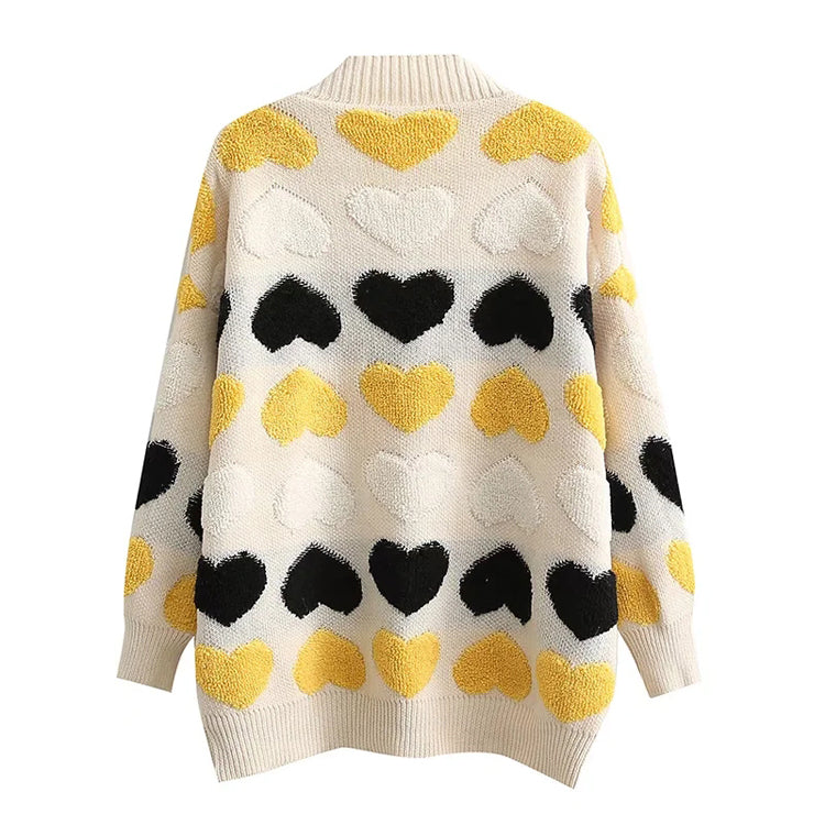 Love jacquard loose knit cardigan coat  7319