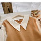 Long sleeve stitching design sense sweater gentle blouse  6499