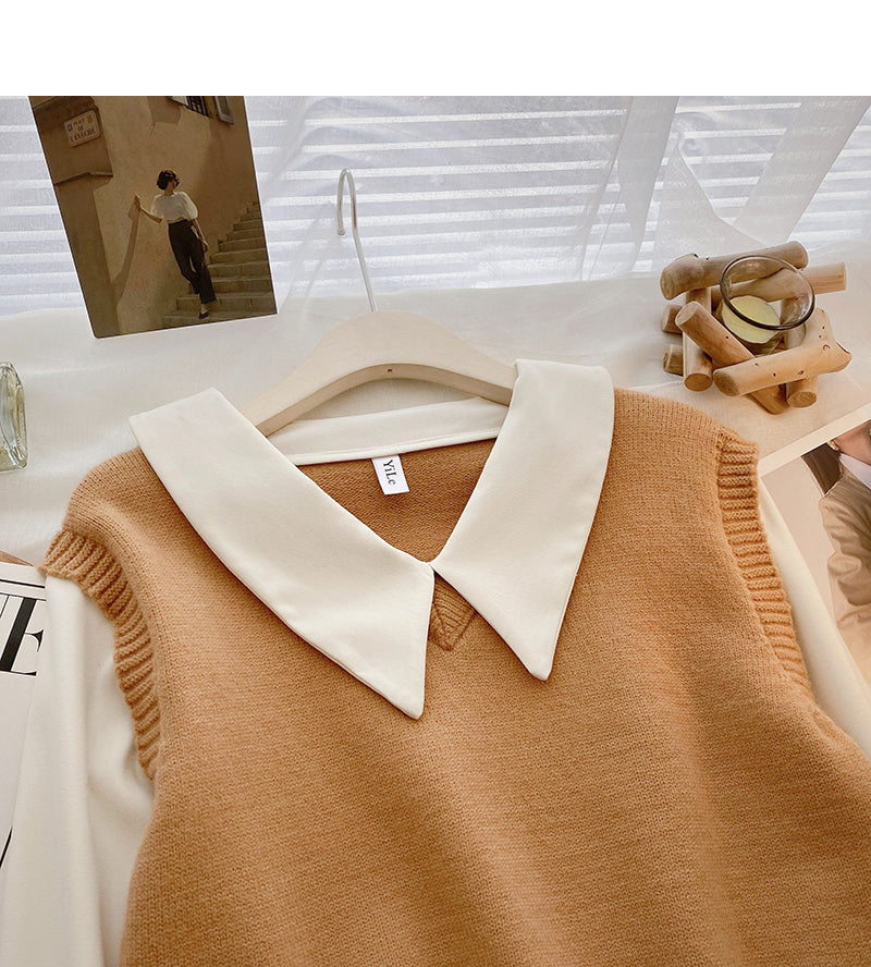 Long sleeve stitching design sense sweater gentle blouse  6499