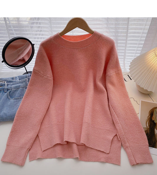 Le nouveau style coréen est un haut à manches longues simple, décontracté, ample et fendu 5949