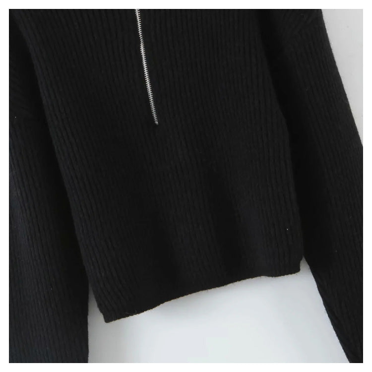 Versatile large lapel zip Pullover Sweater  7283