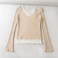 Design sense versatile fake two off shoulder contrast slim fit knitwear  7386