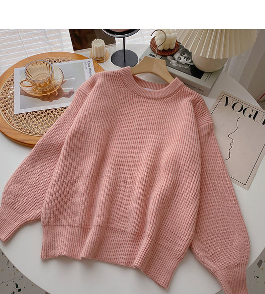 Pull vintage à manches longues de couleur unie de style paresseux 6105