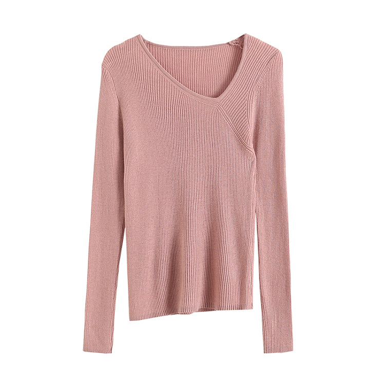 Irregular design neckline slim knit  7306