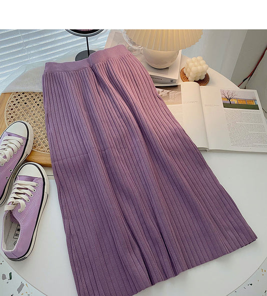 Einfacher einfarbiger A-Linien-Rock mit hoher Taille aus Strickgarn 5750