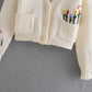 French sweet V-Neck long sleeve flower jacquard sweater knitted coat  7355