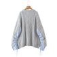Pull ample mi-long à manches cousues vintage et col rond 7334