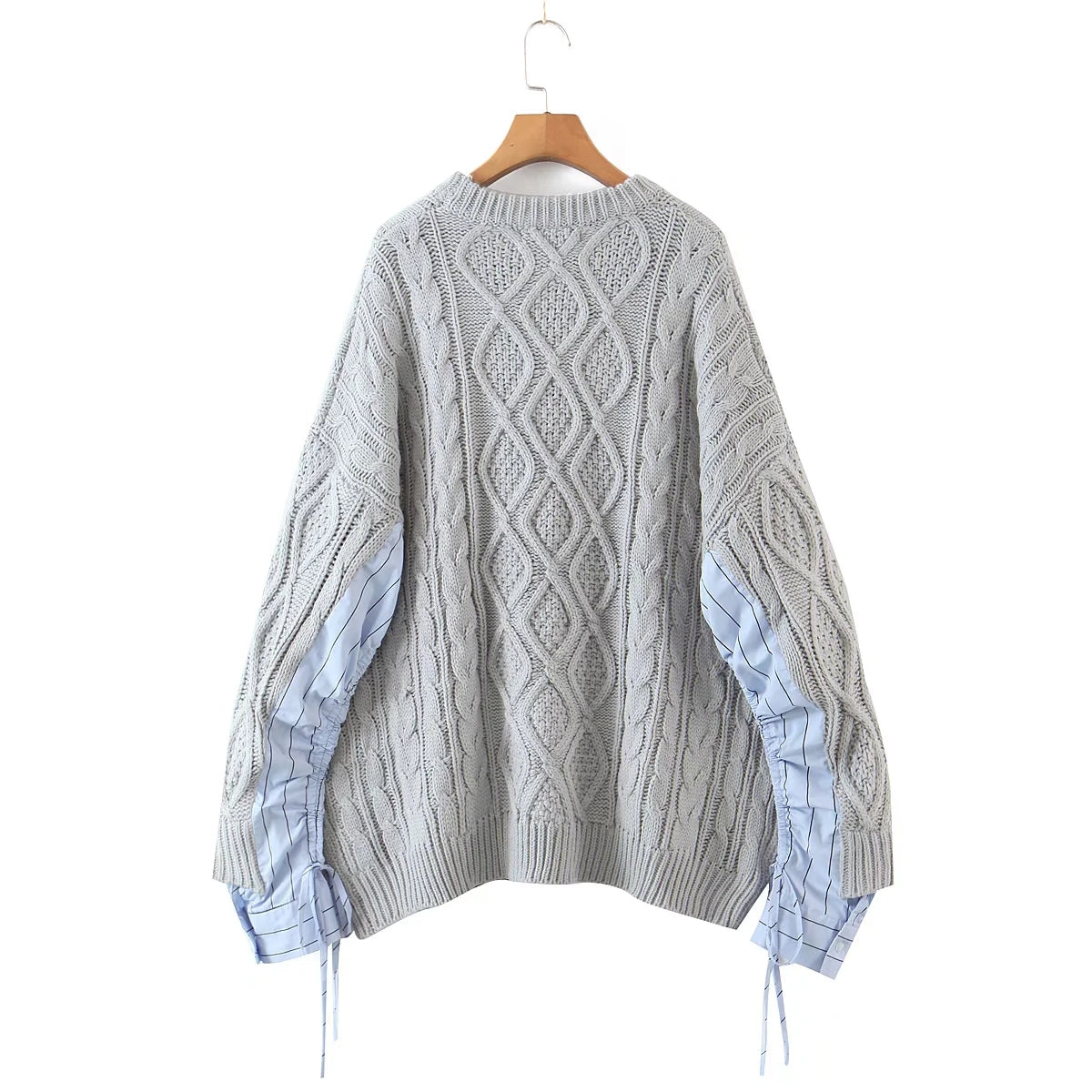 Pull ample mi-long à manches cousues vintage et col rond 7334