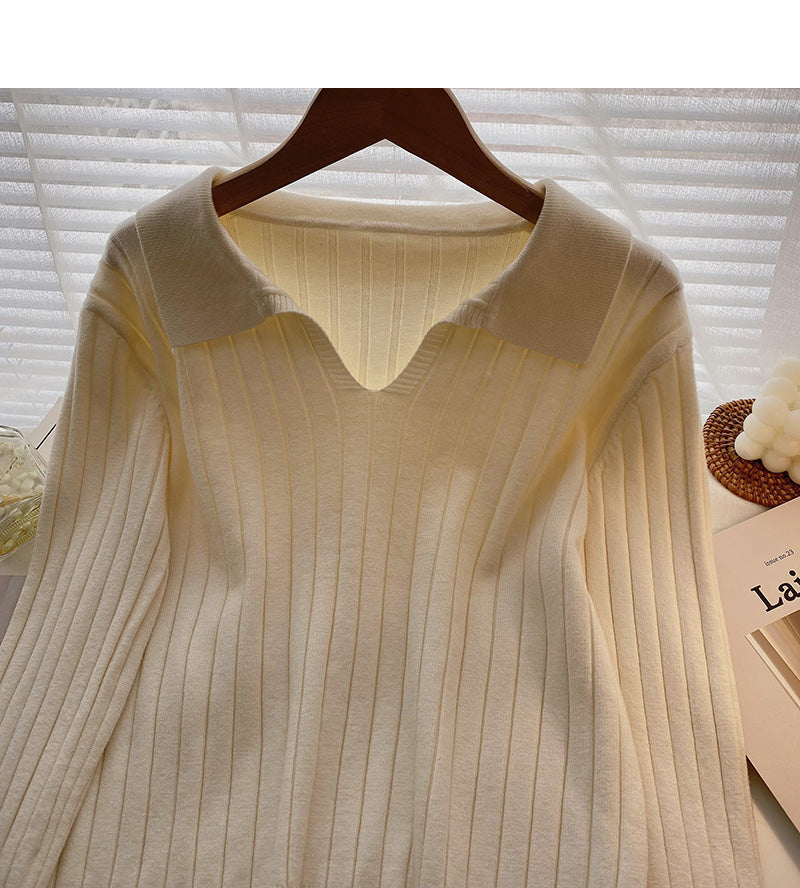 Lapel thread sweater Pullover long sleeve top  6570
