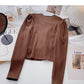 French small square neck sweater long sleeve color matching top  6695