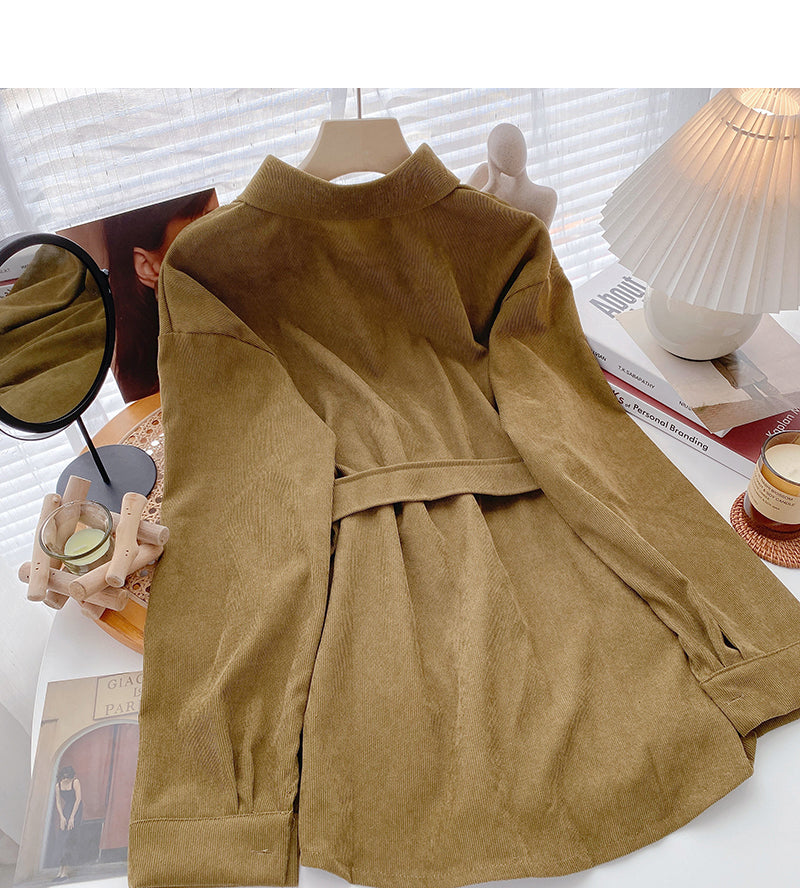 Haut à manches longues avec lacets et ceinture de style coréen 6340