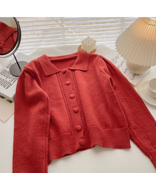 Nouveau design coréen Sense Lapel Slim manches longues Top 5869