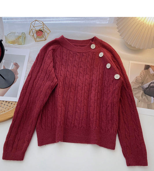 Pull col rond boutonné en diagonale personnalisé 6108