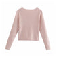 French V-neck lace contrast slim fit short knit sweater  7263