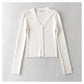 Cardigan en tricot à col en V, simple boutonnage, taille haute, nombril ouvert 7385