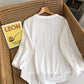 Lace stitched loose cotton linen long sleeved baby blouse  6231