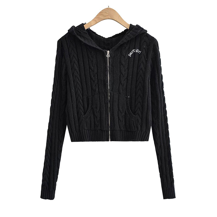 Slim letter embroidery zipper knit coat autumn  7447