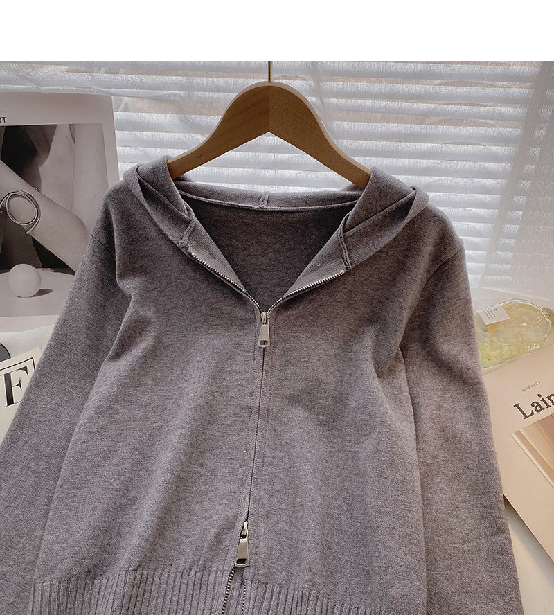 Cardigan tricoté à manches longues et capuche 6578