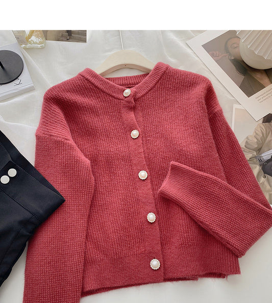 Pull vintage en maille à col rond et boutonnage simple 6174