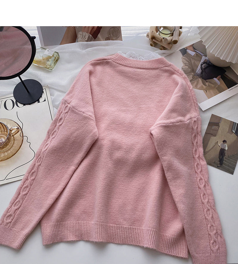 Korean lace edge round neck long sleeve design top  5985