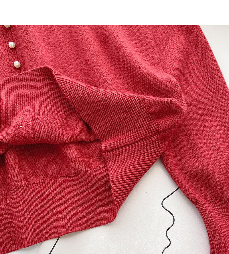 Korean bow round neck design retro nail bead Lace Long Sleeve Top  6038