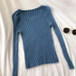Versatile solid slim slim long sleeve pit stripe T-shirt  6479