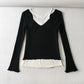 Design sense versatile fake two off shoulder contrast slim fit knitwear  7386