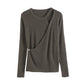 Design sense irregular knit shirt female autumn slim fit pure color bottomed shirt  7267