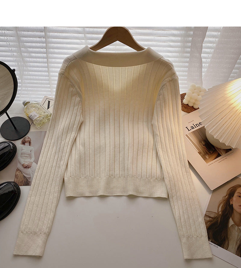 Lapel thread sweater Pullover long sleeve top  6570