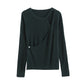 Design sense irregular knit shirt female autumn slim fit pure color bottomed shirt  7267