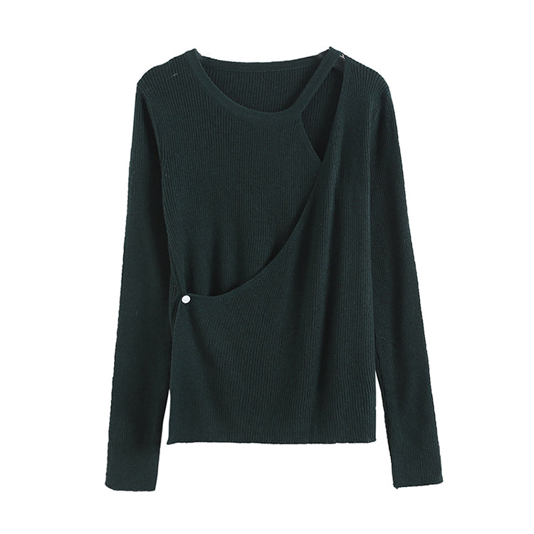 Design sense irregular knit shirt female autumn slim fit pure color bottomed shirt  7267