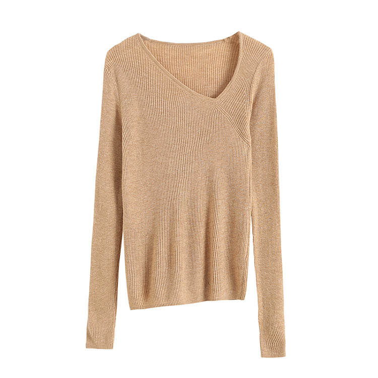 Irregular design neckline slim knit  7306