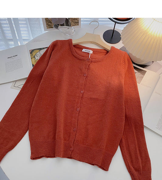 Cardigan tricoté couleur unie à manches longues et boutonnage simple 6661