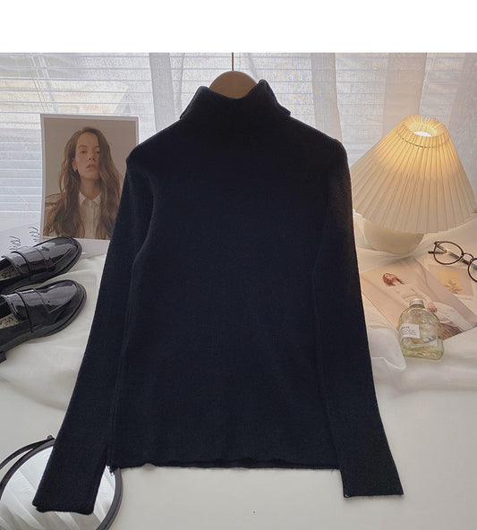 Pull coréen à col haut et manches longues, haut slim 6646