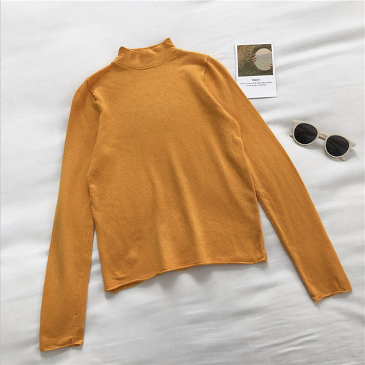 Pull col montant femme uni slim manches longues pull top 6454