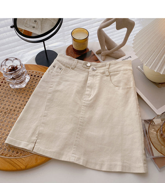 Minority design split A-line solid color high waist thin short skirt fashion  5404