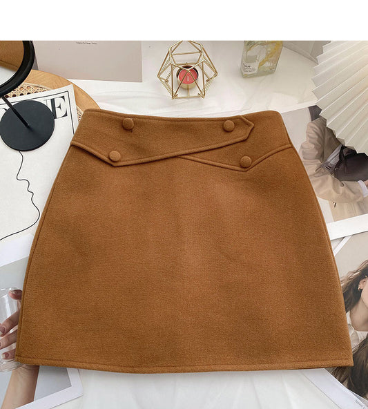 Design sense personalized button high waist slim A-line skirt  5365