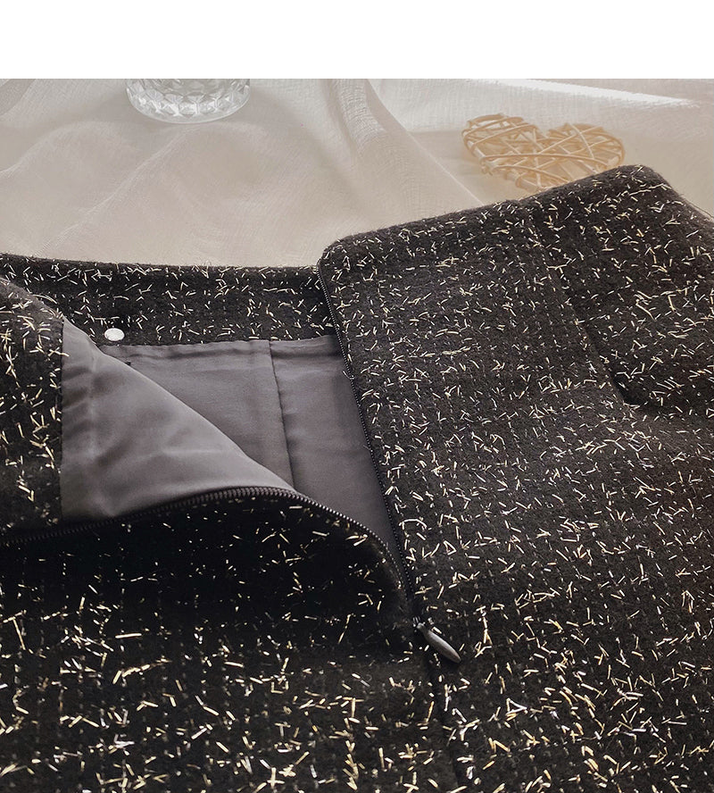Fashion retro bright silk wool high waist A-shaped skirt  5495