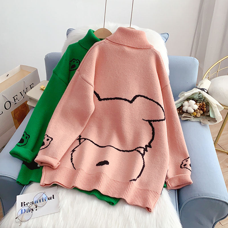 Pull de dessin animé mignon de style collégien style paresseux ample 5234