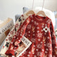 Pull tricoté jacquard rouge vintage de Noël 5125