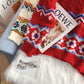 Pull vintage en jacquard rouge en laine grossière 5134